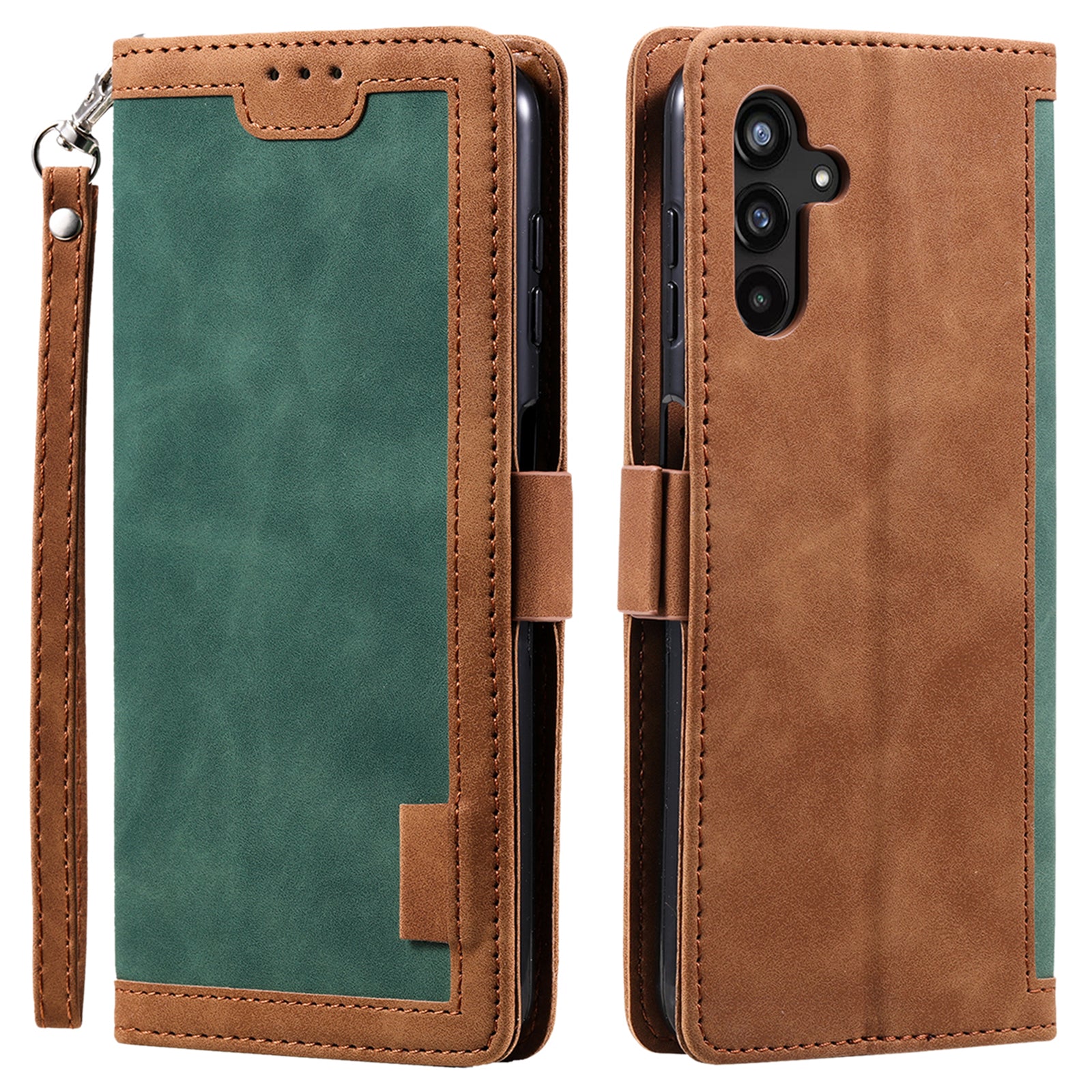 For Samsung Galaxy A34 5G Retro Color Splicing PU Leather Phone Case Flip Stand Wallet Cover with Strap For Samsung Galaxy A34 5G Retro Color Splicing PU Leather Phone Case Flip Stand Wallet Cover with Strap